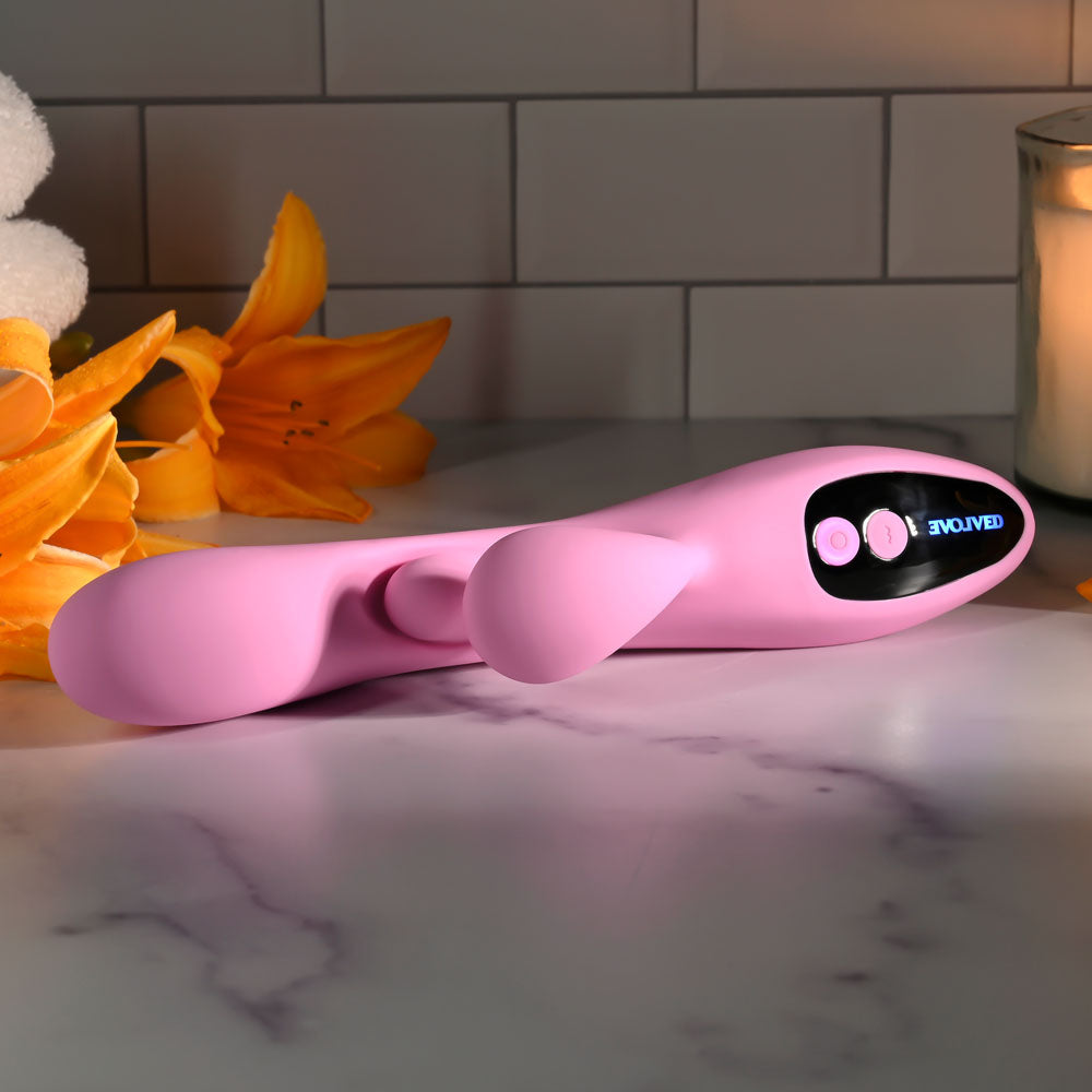 Evolved PUSH THE BUTTON - Pink 23.5 cm USB Rechargeable Rabbit Vibrator with G-Spot Bud Evolved
