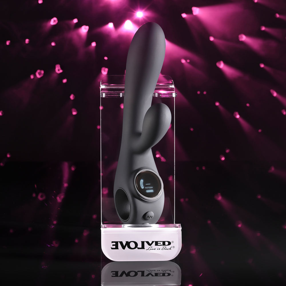Evolved BLACK MAGIC - Black 20 cm USB Rechargeable Rabbit Vibrator with LED Screen Evolved