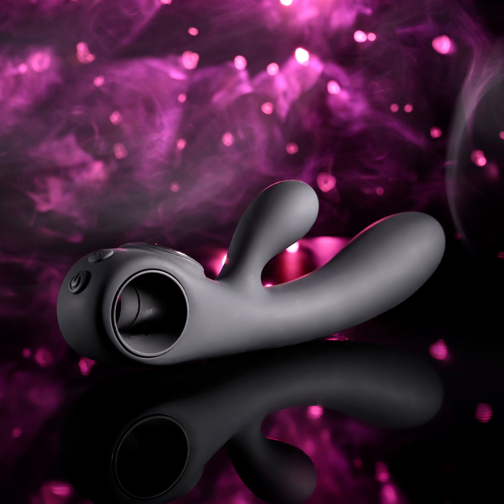 Evolved BLACK MAGIC - Black 20 cm USB Rechargeable Rabbit Vibrator with LED Screen Evolved