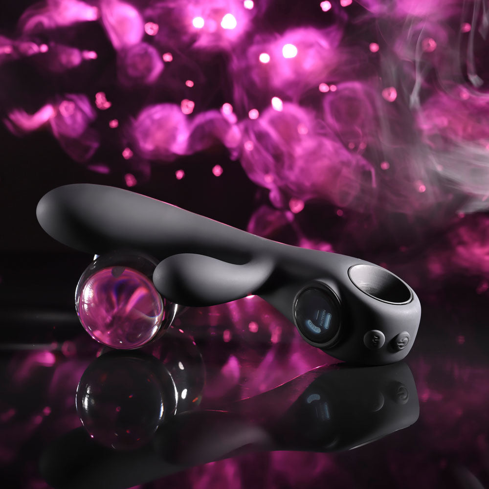 Evolved BLACK MAGIC - Black 20 cm USB Rechargeable Rabbit Vibrator with LED Screen Evolved
