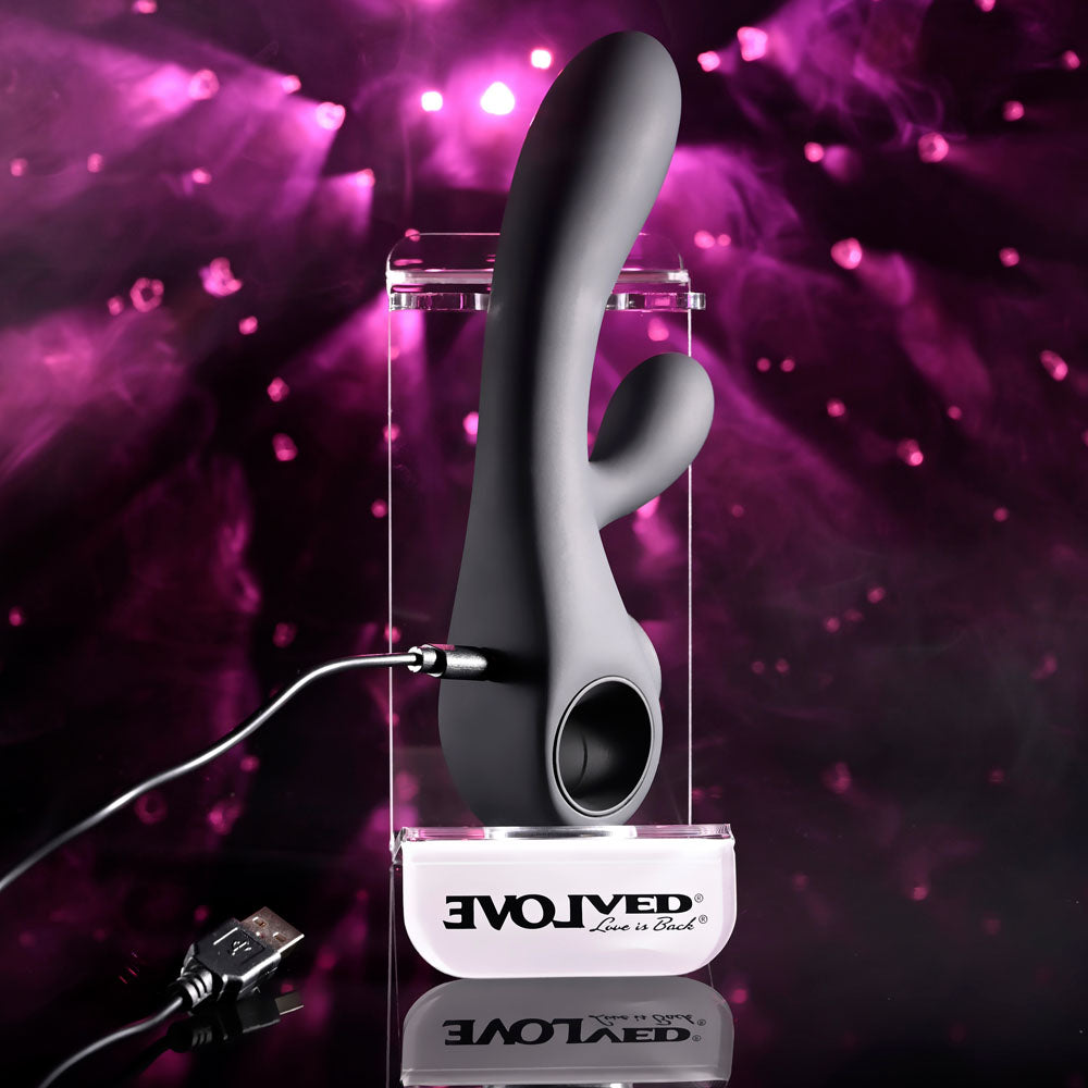Evolved BLACK MAGIC - Black 20 cm USB Rechargeable Rabbit Vibrator with LED Screen Evolved
