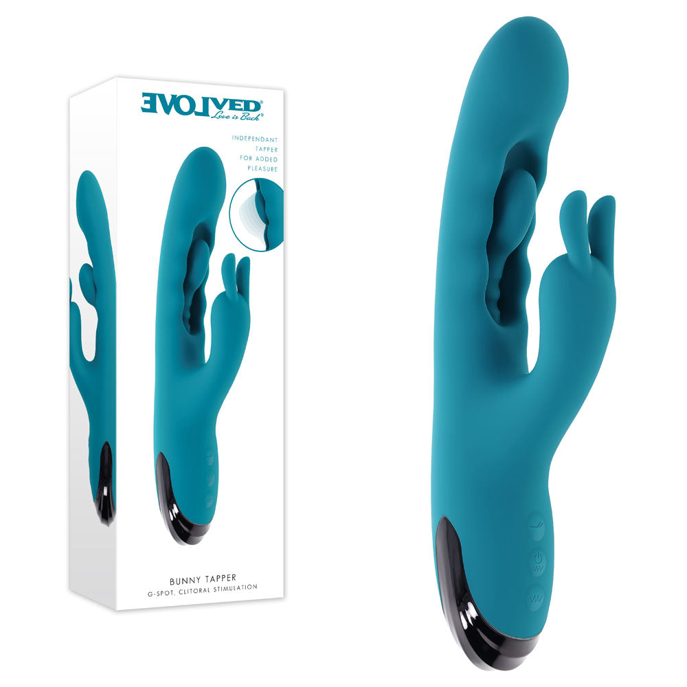Evolved BUNNY TAPPER - Blue 20 cm USB Rechargeable Rabbit Vibrator with Flicking Shaft Evolved