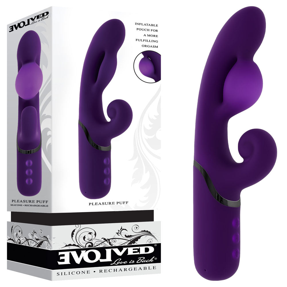 Evolved PLEASURE PUFF - Purple 24.1 cm USB Rechargeable Inflatable Rabbit Vibrator Evolved