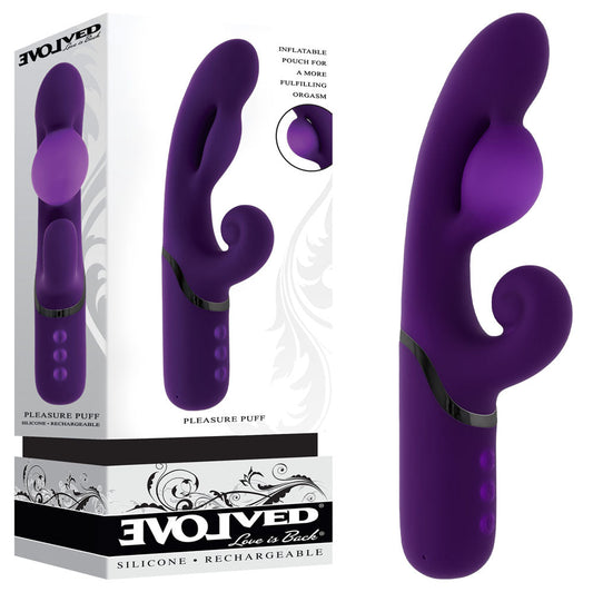 Evolved PLEASURE PUFF - Purple 24.1 cm USB Rechargeable Inflatable Rabbit Vibrator Evolved