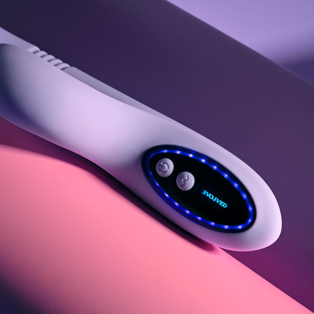 Evolved PEP TALK - Purple 23.3 cm USB Rechargeable Thrusting Vibrator with Tapping Clitoral Stimulator Evolved