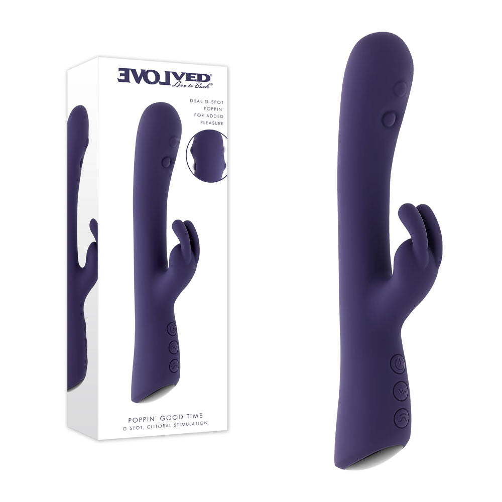 Evolved POPPIN GOOD TIME - Purple 20 cm USB Rechargeable Rabbit Vibrator Evolved