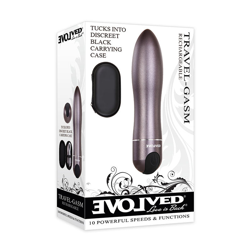 Evolved Travel-Gasm - Gray 9 cm USB Rechargeable Bullet with Travel Case Evolved