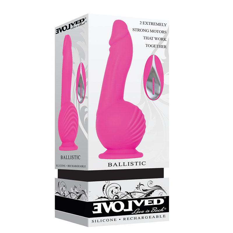 Evolved Ballistic - Pink 19 cm USB Rechargeable Vibrating Dong with Balls Motor & Remote Club X