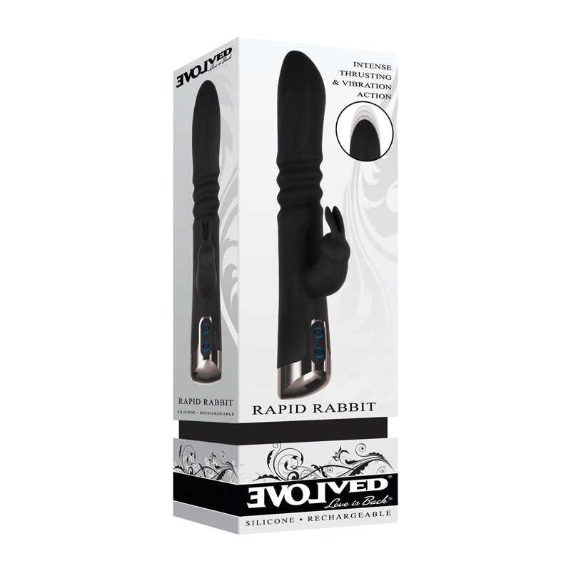 Evolved Rapid Rabbit - Black 25.4 cm USB Rechargeable Thrusting Rabbit Vibrator Evolved