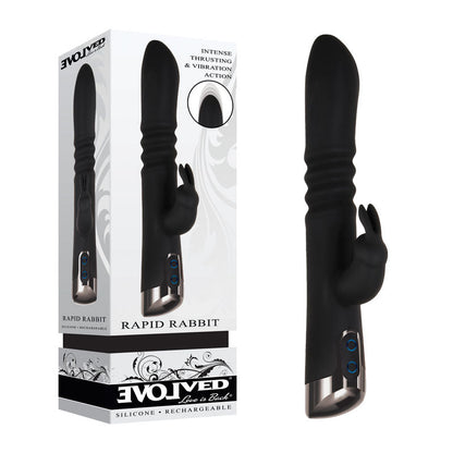 Evolved Rapid Rabbit - Black 25.4 cm USB Rechargeable Thrusting Rabbit Vibrator Evolved