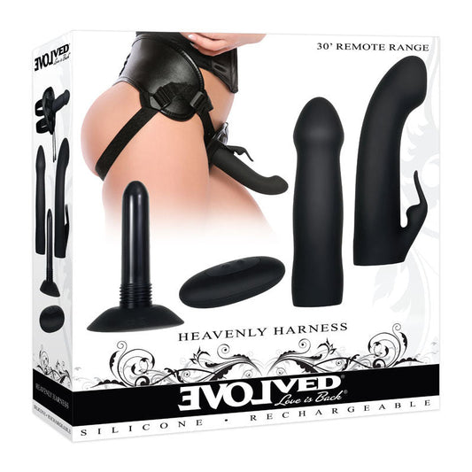 Evolved HEAVENLY HARNESS - Black USB Rechargeable Strap-On Kit Black - Club X