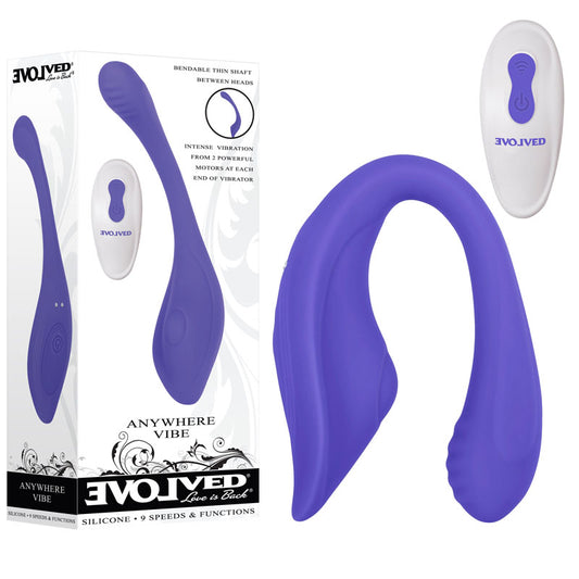 Evolved ANYWHERE VIBE - Purple USB Rechargeable Flexible Vibe with Remote Purple - Club X