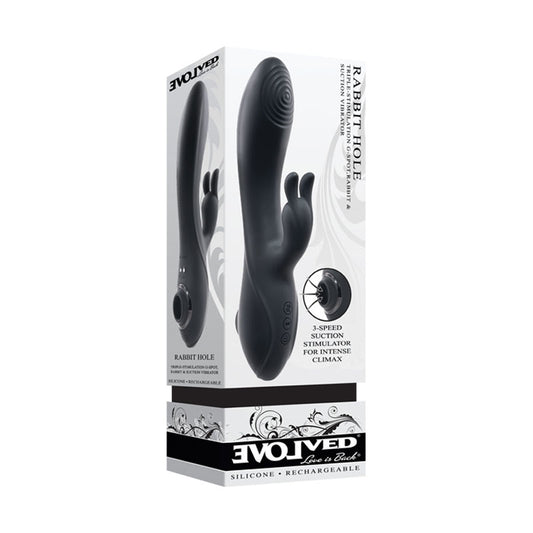 Evolved RABBIT HOLE - Black 21.2 cm USB Rechargeable Rabbit Vibrator Black - Club X