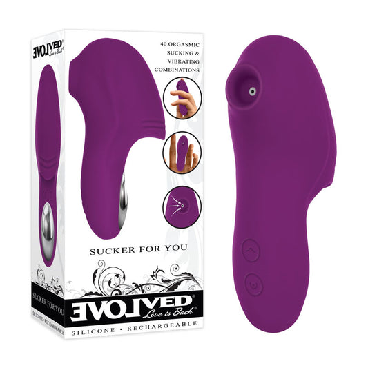Evolved SUCKER FOR YOU - Purple USB Rechargeable Sucking & Vibrating Finger Stimulator Purple - Club X