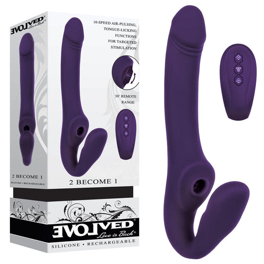 Evolved 2 BECOME 1 - Purple 23.5 cm USB Rechargeable Strapless Strap-On with Remote Purple - Club X