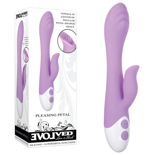 Evolved PLEASING PETAL - Lilac 19.7 cm USB Rechargeable Rabbit Vibrator Purple - Club X