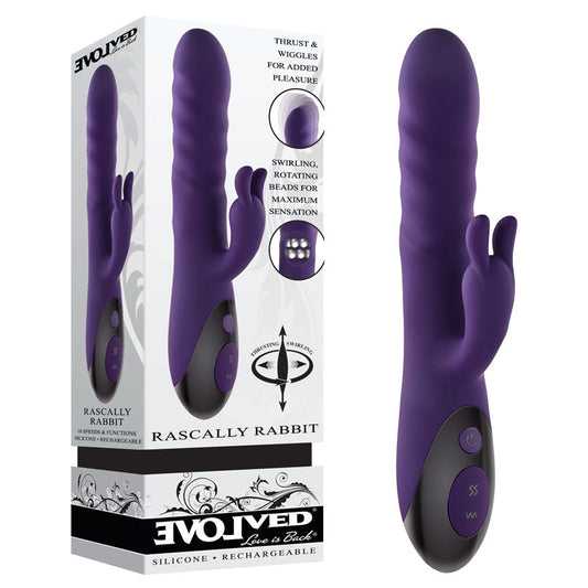 Evolved RASCALLY RABBIT - Purple 22.9 cm USB Rechargeable Rabbit Vibrator Purple - Club X