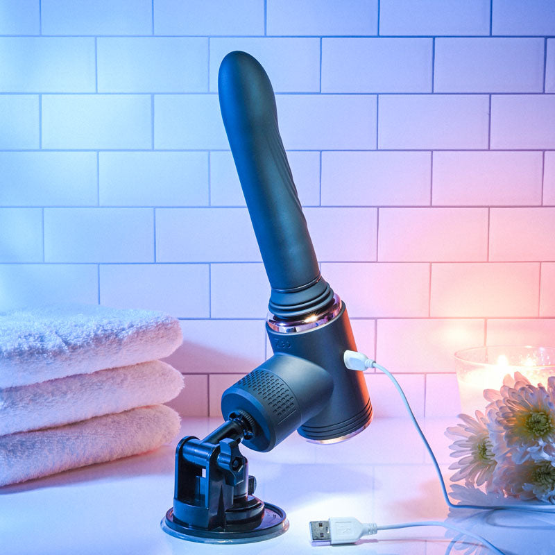 Evolved TOO HOT TO HANDLE - Black USB Rechargeable Thrusting Vibe with Stand Evolved