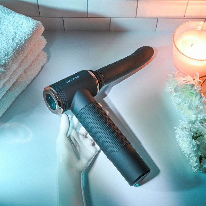 Evolved TOO HOT TO HANDLE - Black USB Rechargeable Thrusting Vibe with Stand Evolved