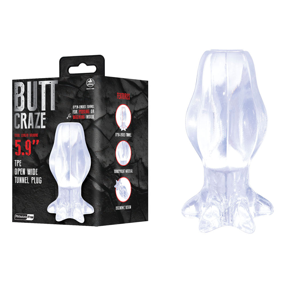 Butt Craze - Clear 15 cm Hollow Butt Plug Excellent Power