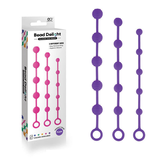 Bead Delight Silicone Anal Beads - Purple - Purple Anal Beads - Set of 3 Sizes Excellent Power