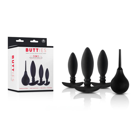 Butties - Black Anal Training Plug Set with Cleansing Pump Black - Club X