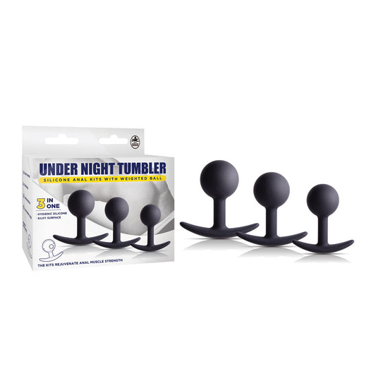 Under Night Tumbler - Black Butt Plugs with Weighted Balls - Set of 3 Sizes Black - Club X