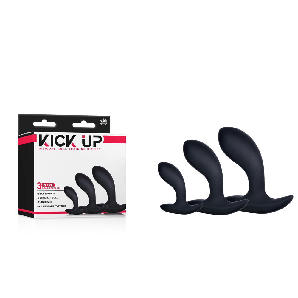 Kick Up Anal Trainer Set - Black Butt Plugs - Set of 3 Sizes Excellent Power