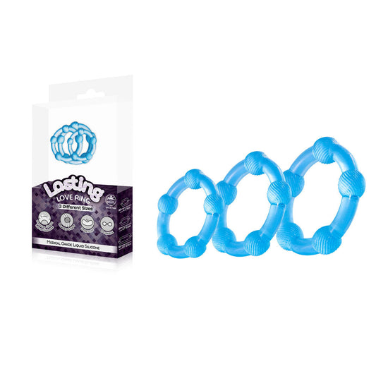 Lasting Love Ring 3 Piece Set - Blue - Blue Beaded Cock Rings - Set of 3 Sizes Excellent Power