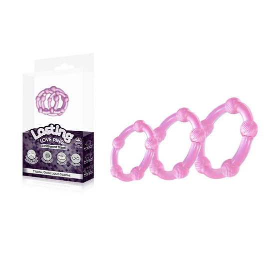 Lasting Love Ring 3 Piece Set - Pink - Pink Beaded Cock Rings - Set of 3 Sizes Excellent Power