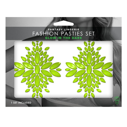 GLOW Fashion Pasties Set - Glow Green Crystals Green / 50 - Club X