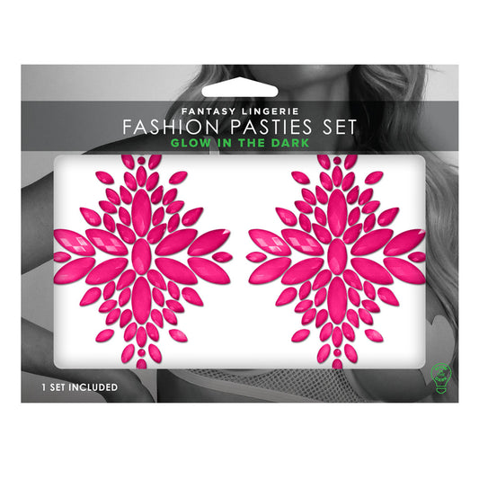 GLOW Fashion Pasties Set - Glow Pink Crystals Pink - Club X