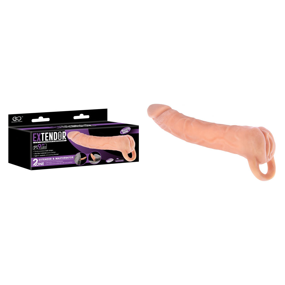 Extendor 9'' 2-in-1 Penis Extender & Masturbator - Flesh 22.9 cm Penis Extension Sleeve with Vagina Opening Flesh - Club X