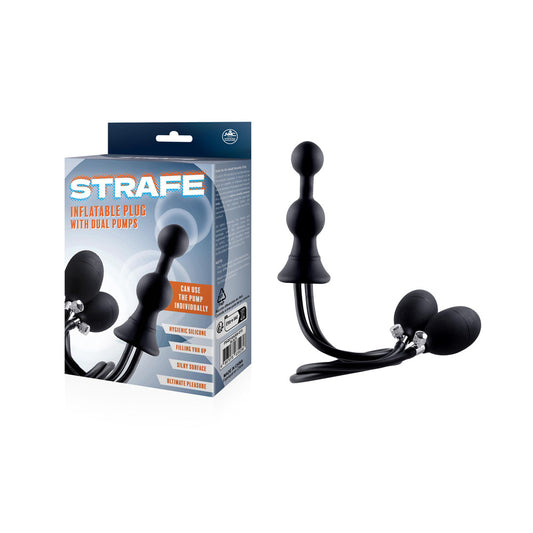 Strafe - Black Inflatable Butt Plug with Dual Hand Pumps Black - Club X