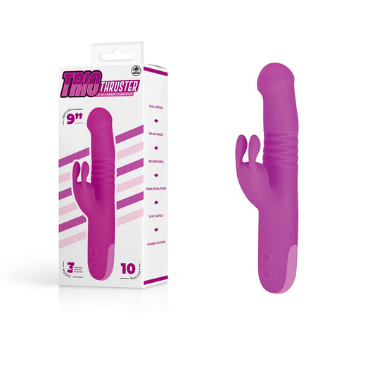 Trio Thruster - Pink - Pink 22.9 cm USB Rechargeable Thrusting & Rotating Rabbit Vibrator Pink - Club X