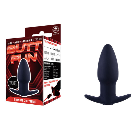 Butt Fun Rechargeable Butt Plug - Black - Black USB Rechargeable Butt Plug Excellent Power
