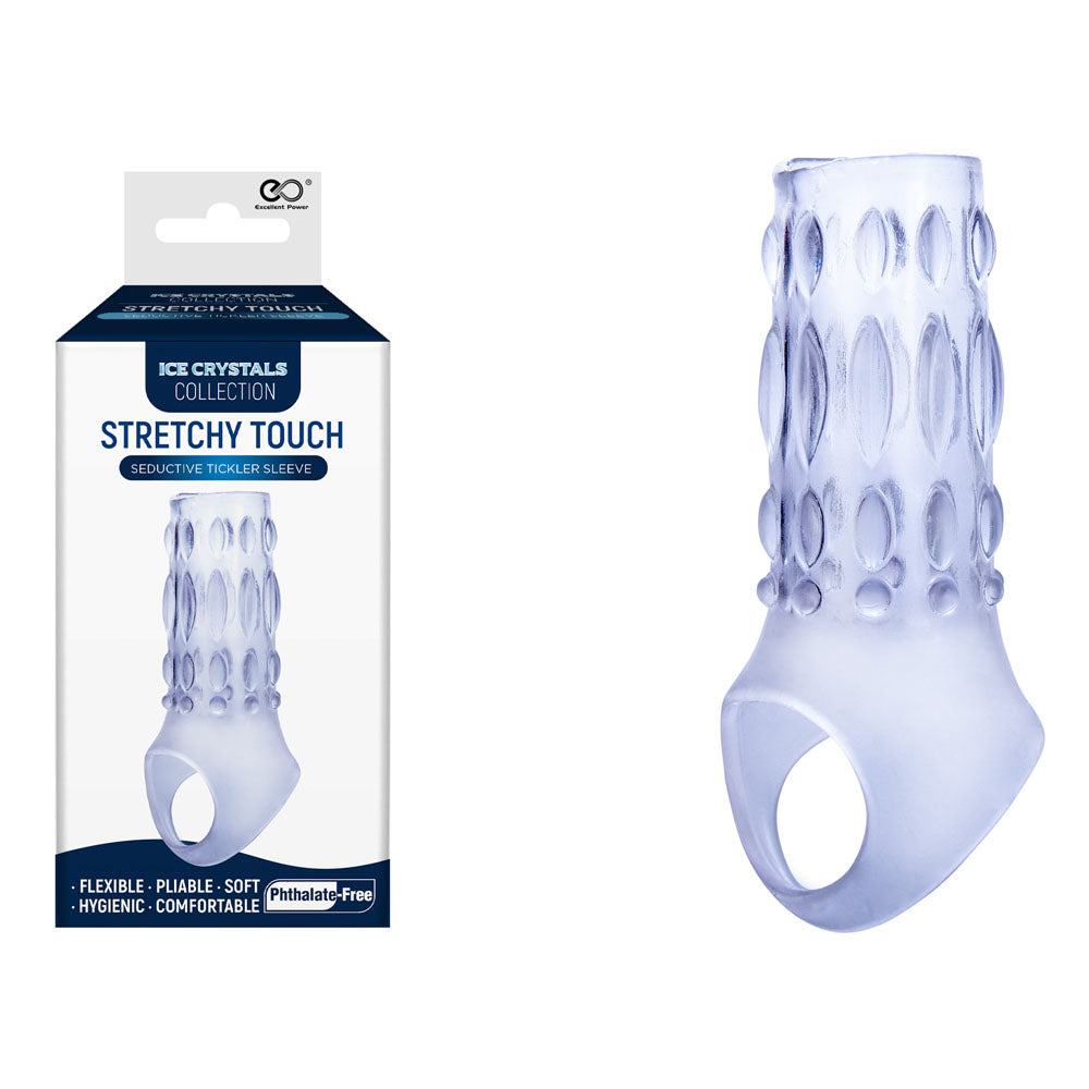 Ice Crystals Stretchy Touch Tickler Sleeve - Clear Penis Sleeve Excellent Power