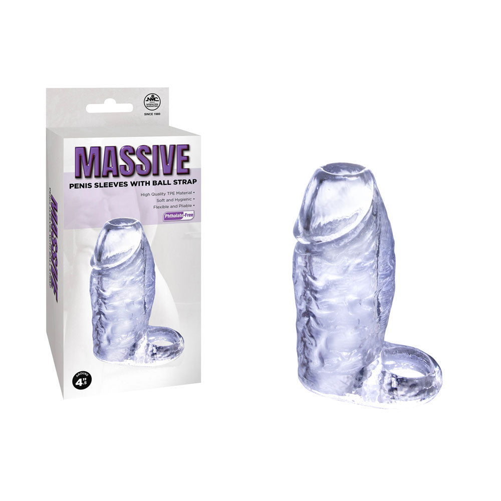 Massive Penis Sleeve with Ball Strap - Clear Penis Enlarger Sleeve Excellent Power
