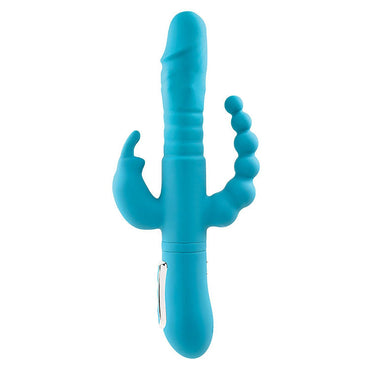 Adam & Eve THRUSTING TRIPLE JOY RABBIT - Teal 25.4 cm USB Rechargeable Rabbit Vibrator with Anal Probe Adam & Eve