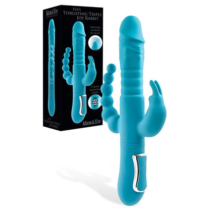 Adam & Eve THRUSTING TRIPLE JOY RABBIT - Teal 25.4 cm USB Rechargeable Rabbit Vibrator with Anal Probe Adam & Eve