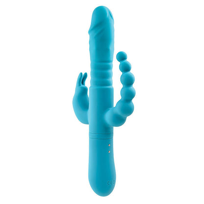 Adam & Eve THRUSTING TRIPLE JOY RABBIT - Teal 25.4 cm USB Rechargeable Rabbit Vibrator with Anal Probe Adam & Eve