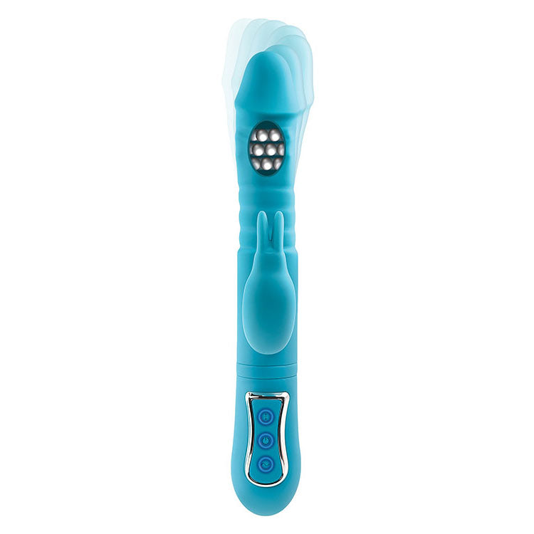 Adam & Eve THRUSTING TRIPLE JOY RABBIT - Teal 25.4 cm USB Rechargeable Rabbit Vibrator with Anal Probe Adam & Eve