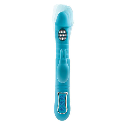 Adam & Eve THRUSTING TRIPLE JOY RABBIT - Teal 25.4 cm USB Rechargeable Rabbit Vibrator with Anal Probe Adam & Eve