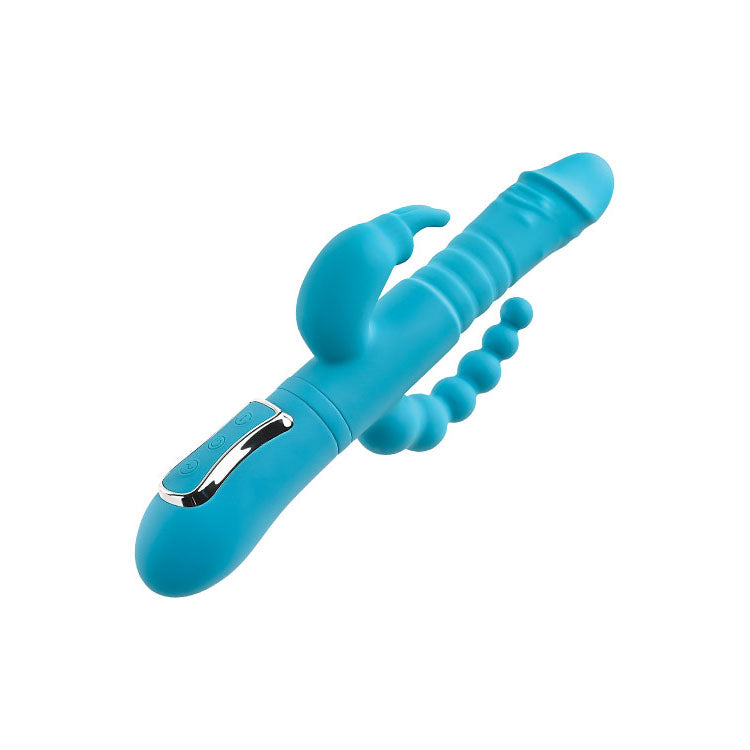 Adam & Eve THRUSTING TRIPLE JOY RABBIT - Teal 25.4 cm USB Rechargeable Rabbit Vibrator with Anal Probe Adam & Eve