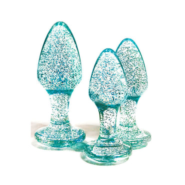 Adam & Eve Glitter Gem 3-Piece Butt Plug Set - Blue - Glitter Blue Butt Plugs - Set of 3 Sizes Adam & Eve