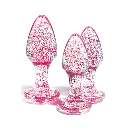 Adam & Eve Glitter Gem 3-Piece Butt Plug Set - Pink - Glitter Pink Butt Plugs - Set of 3 Sizes Adam & Eve