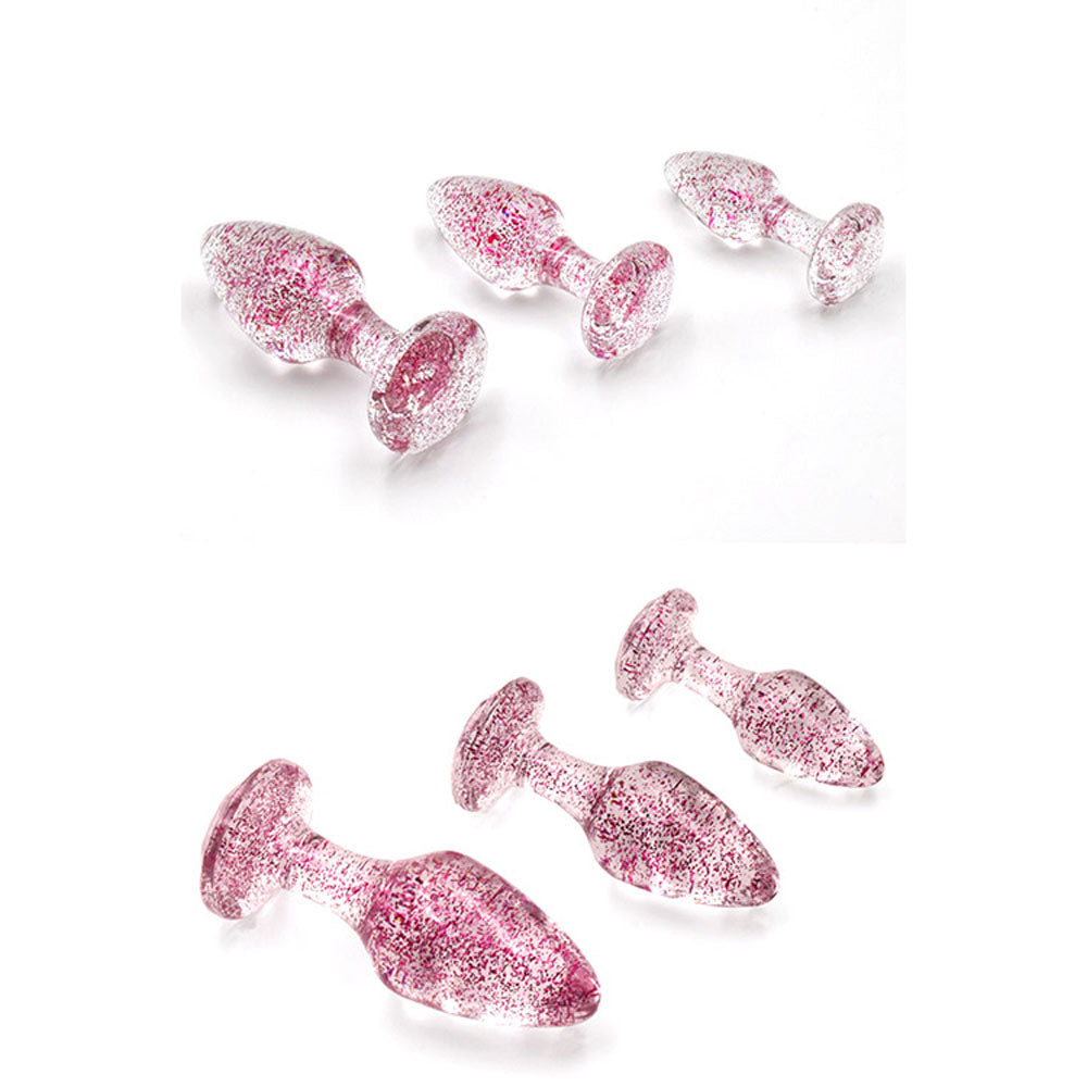 Adam & Eve Glitter Gem 3-Piece Butt Plug Set - Pink - Glitter Pink Butt Plugs - Set of 3 Sizes Adam & Eve
