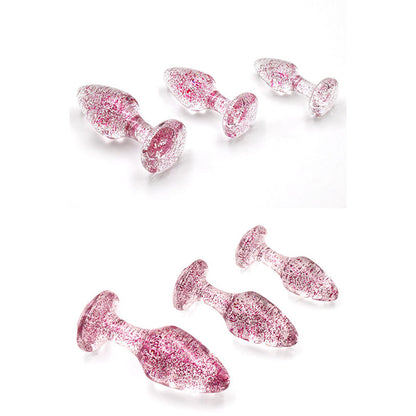 Adam & Eve Glitter Gem 3-Piece Butt Plug Set - Pink - Glitter Pink Butt Plugs - Set of 3 Sizes Adam & Eve