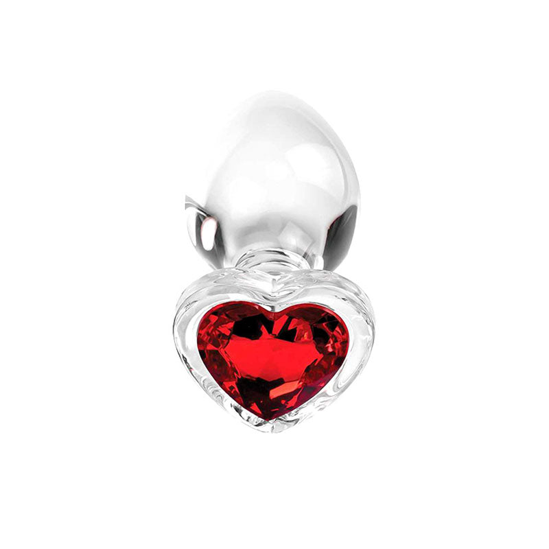 Adam & Eve RED HEART GEM GLASS PLUG SET - Clear Glass Butt Plugs - Set of 3 Sizes Adam & Eve