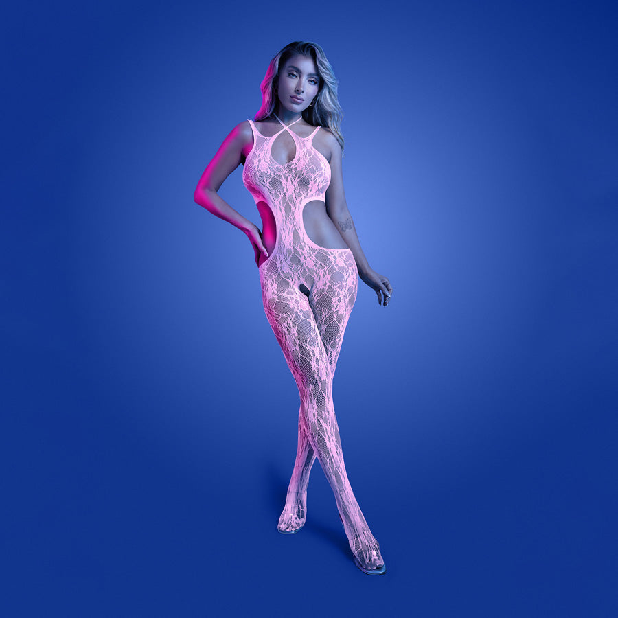 GLOW Equilibrium Bodystocking - OS - Glow In Dark Pink - One Size